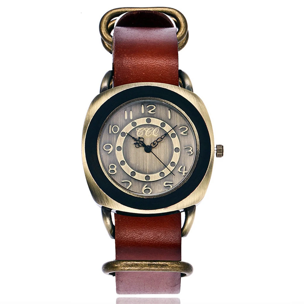 CCQ Мужской винтажный браслет из натуральной кожи Квадратные Часы повседневные Роскошные Мужские кварцевые часы Лидер продаж