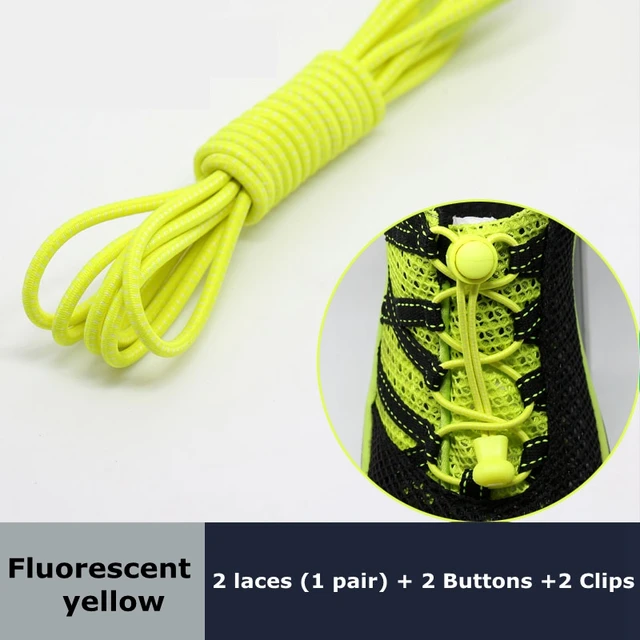 Round Elastic Shoelaces Suitable For Various Shoe Accessories No Tie Shoelace Fixed Stretching Locking Lazy laces 1 Pair Fluorescent yellow