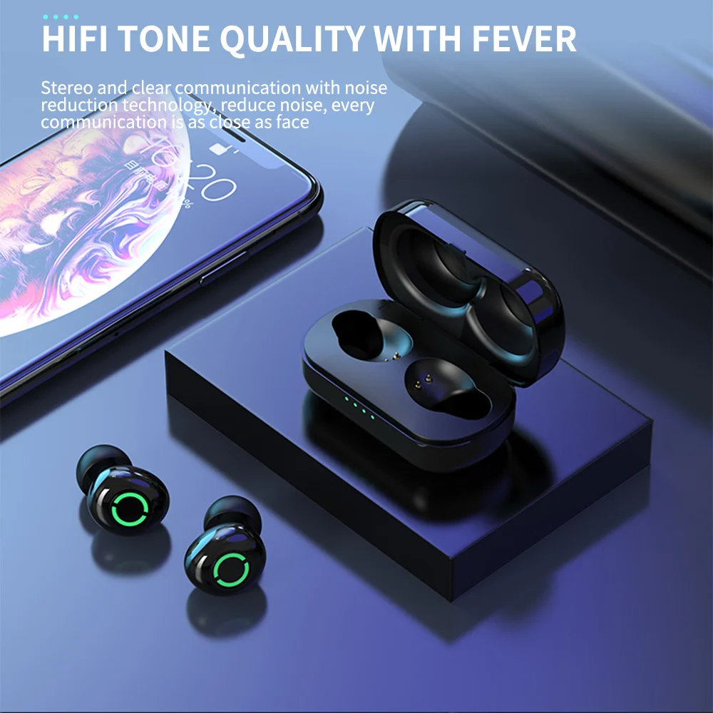 

TWS Bluetooth 5.0 headset wireless Bluetooth noise reduction earplugs 9D HiFi sports headset hands-free, headset with microphone