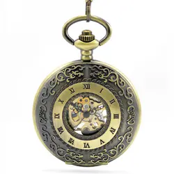 Антикварные ретро самообмотки Автоматические Механические карманные часы Fob часы римское ожерелье с цифрами кулон с цепочкой для мужчин и
