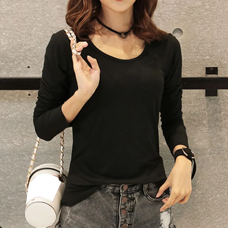 New Autumn Winter Women Tops Tees T-shirts Long Sleeve Casual Tunic Basic Shirt Tops Thin Style Solid Bottoming Shirt