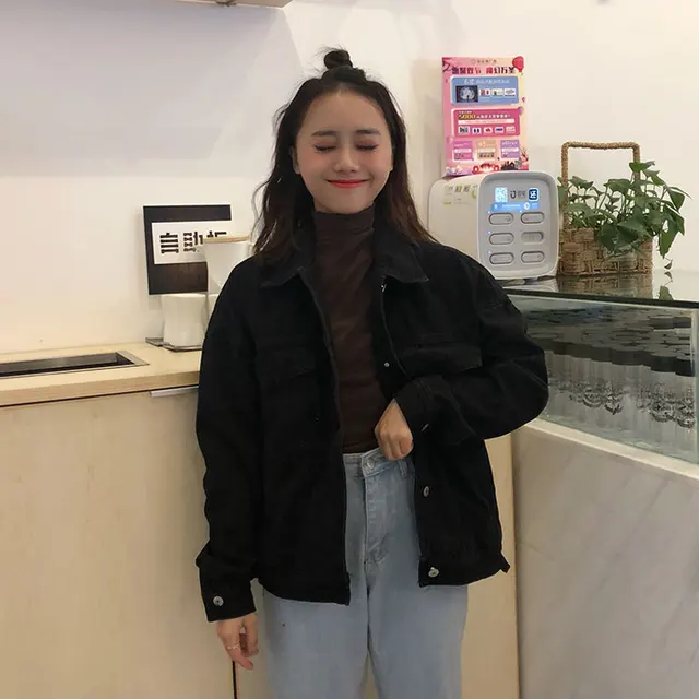 US $13.48 Women's Denim Jacket 2020 Black Jeans Jacket Autumn Winter Coat Casual Harajuku Streetwear Loose Po