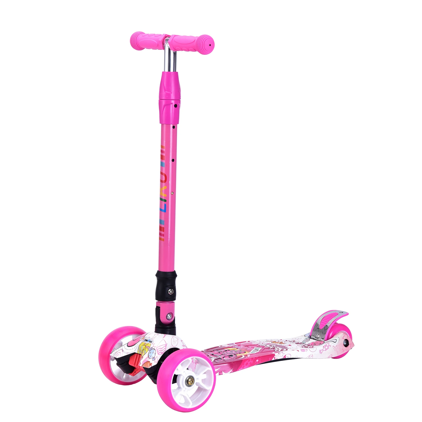 Kids 3 Wheel Push Scooter with Spray Smoke LED Light Music Rechargeable Battery 