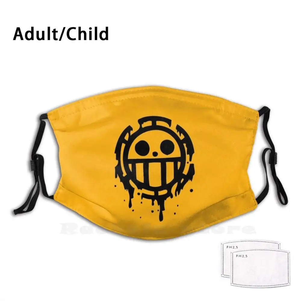 Hearts Pirates Adult Kids Anti Dust Filter Diy Mask One Piece Trafalgar Law Jolly Roger Manga Anime Logo Yellow | Аксессуары для