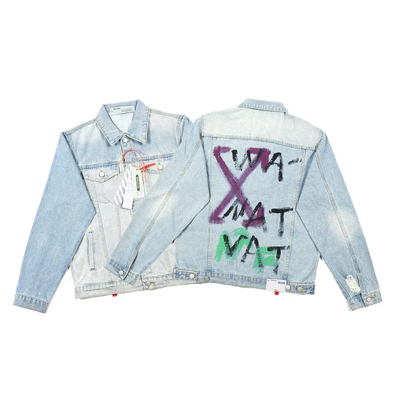 

Washing Retro with Holes Graffiti Lettered Pink Arrowhead Jacket Men And Women Jacket