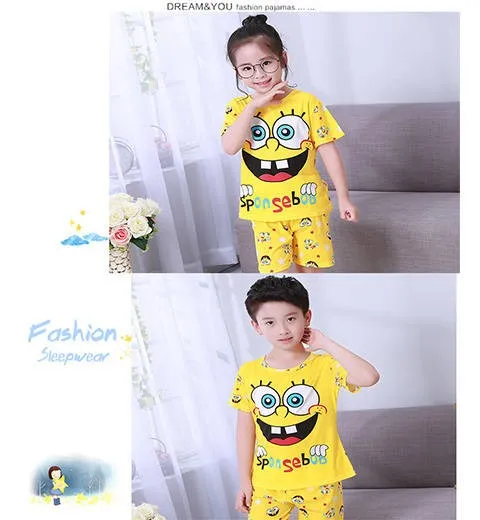 [Men And Women Celebrity Style] Big Boy Autumn Set CHILDREN'S Pajamas Long Sleeve Cartoon Kids Pajamas Tracksuit Short Sleeve