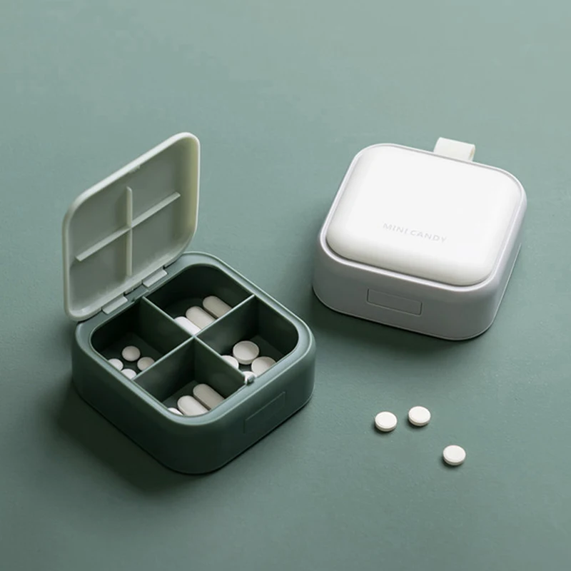 1PCS Portable Pill Case Four Grid Compartment Travel Pill Box Medicine Tablet Dispenser Storage Pill Box Splitters Organizer