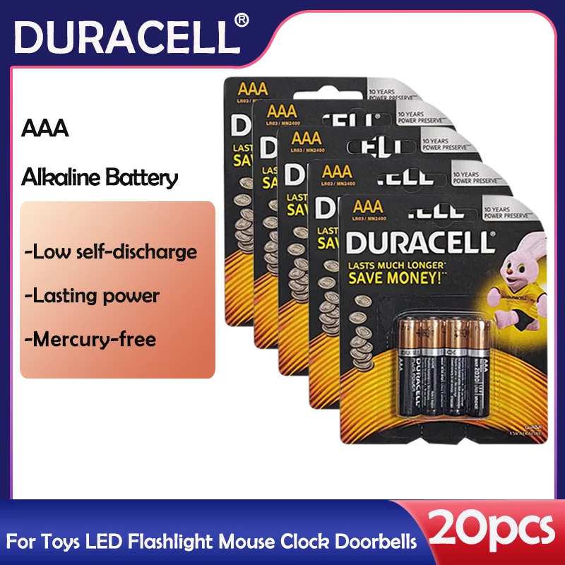 replacement battery 20PCS Original DURACELL 1.5V AAA Alkaline Battery LR03 For Toy Camera Flashlight Remote Control Mouse clock Dry Primary Battery button cell battery