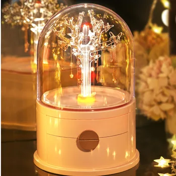 

Dustproof and anti-oxygen earring storage box ABS high-permeability rotating bracelet earring hairpin jewelry box artifact