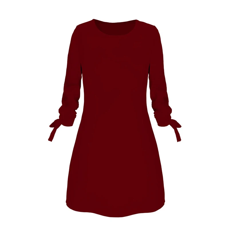 

Ladies One-pieces Dress Solid Color Rounded Neck Long Sleeves Casual Dress for Spring Autumn JS26