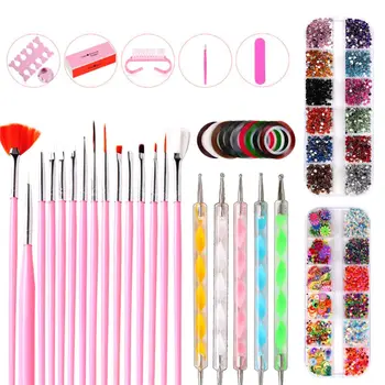 

Nail Art Brush Cuticle Pusher Dotting Painting Pen Picker Rhinestones Decoration Manicure Care Tool Set
