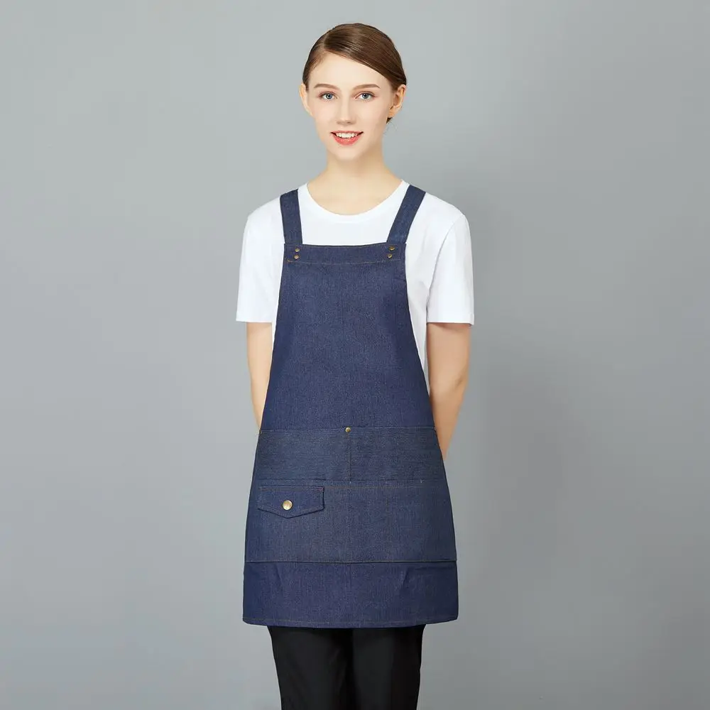 Apron Only Джинсовый фартук для кухни, джинсовый фартук для шеф-повара, регулируемый крест-накрест, хлопковый ремень, большие карманы, фартук для мужчин и женщин, фартук для шеф-повара, бариста - Цвет: Apron Only