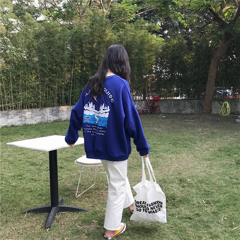 Толстая бархатная Женская толстовка ulzzang Harajuku с забавным принтом, свободная зимняя новая модная винтажная Женская толстовка