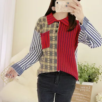 

Milinsus Winter Fashion Women Knitted Sweater New Designed Polo Collar Striped Patchwork Pullover Sweaters Women Invierno 2019