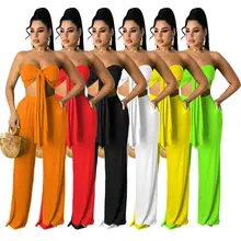 Aliexpress - Summer Bra Slacks Two Piece Set Street Beach Outfit Summer Solid Color Sexy 2 Piece Crochet Set Tops Pants Tracksuit Clothes