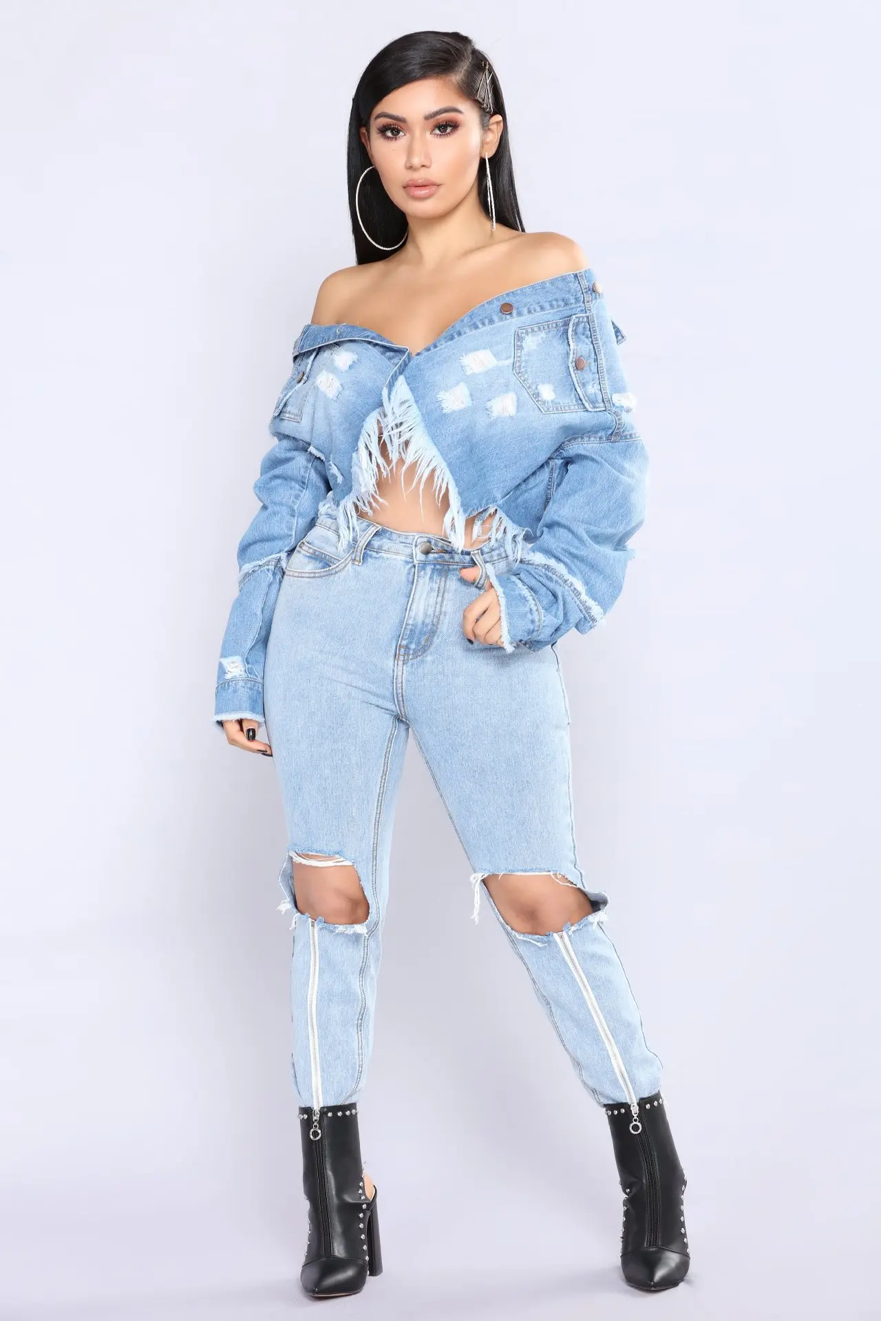 1C short denim jacket worn through 