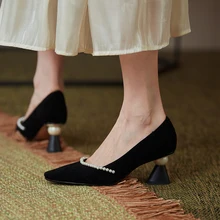 Moda damska buty koralik ciąg dekoracji masywne obcasy pompy 2021 wiosenna, najnowsza damskie buty do biura kobieta