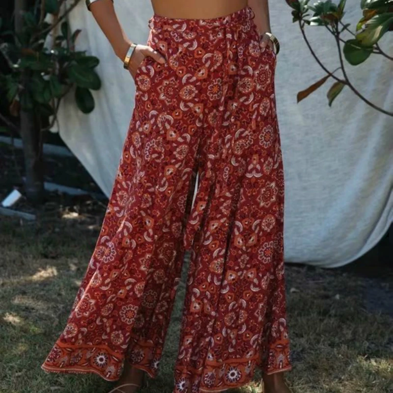 Boho королев для женщин с цветочным принтом широкие брюки в богемном стиле