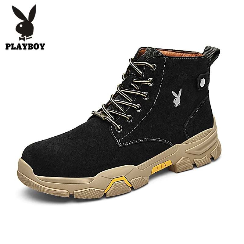 PLAYBOY/Новые ботинки; мужские кожаные кроссовки; ботинки для работы на открытом воздухе из водонепроницаемого материала; очень теплые ботинки; дышащая мужская повседневная зимняя обувь - Цвет: Carbon grey