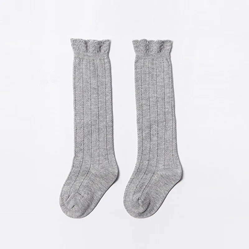 Хлопковые кружевные гетры на весну, осень и зиму, детские дышащие носки однотонные гольфы для маленьких девочек носки для малышей От 0 до 3 лет - Цвет: gray