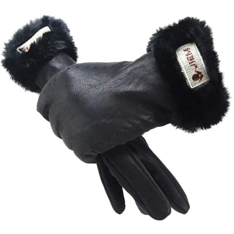 Black New Women's Winter Waterproof Anti-Slip Leather Gloves Elastic Cuff Thermal Soft Lining Gloves Women Winter Gloves For Sports - Color: Black