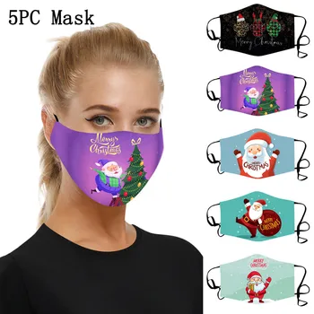 

5pc Christmas Print Mouth Masks for Face Protection mouth Mask Windproof Washable Earloop Mask Cover case mascarillas Masque
