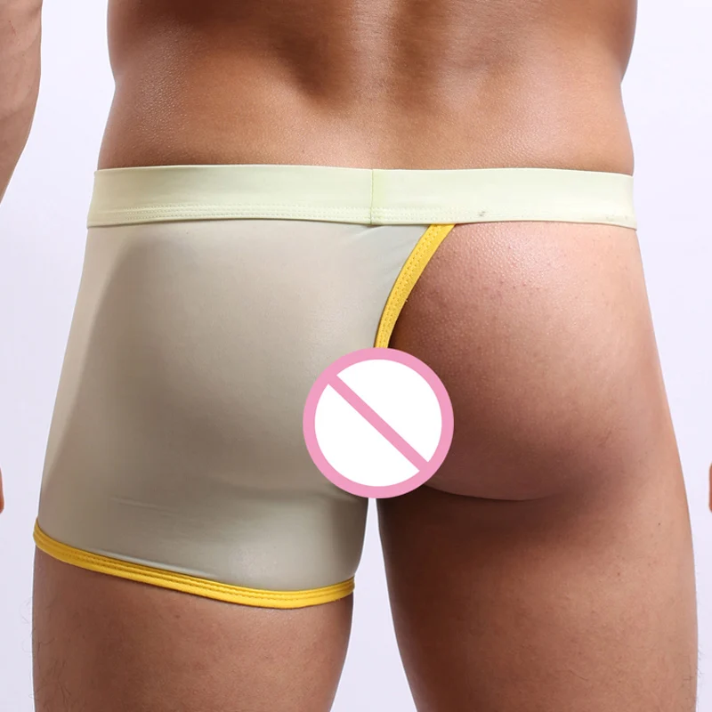 Men's Boxer Ice Silk Underwear Men Panties Sexy Male Gay Half Hollow Bare Buttocks Penis Pouch Boxers Low Waist Boxershorts 2