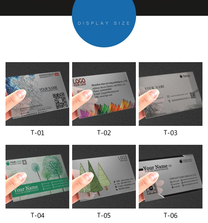 Cartões de visita transparentes geados personalizados claros