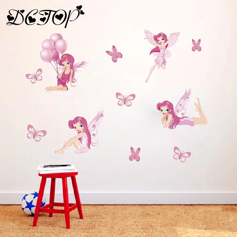 Pink Fairy Butterfly Wall Stickers Art Decal Removable Vinyl Decor Princess Girl 