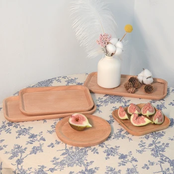 

Log Coaster Tray Wooden Small Fruit Plate Rounded Square Baking Dish Natural Haruki Rectangular Bread Tray Solid Wood Round Dish