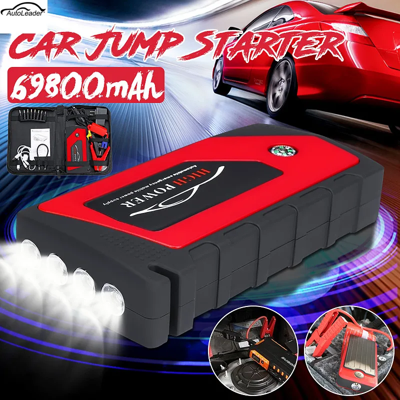 69800mAh 12V автомобильное пусковое устройство аварийного пускового устройства 4USB светодиодный светильник мобильное зарядное устройство автомобильное зарядное устройство