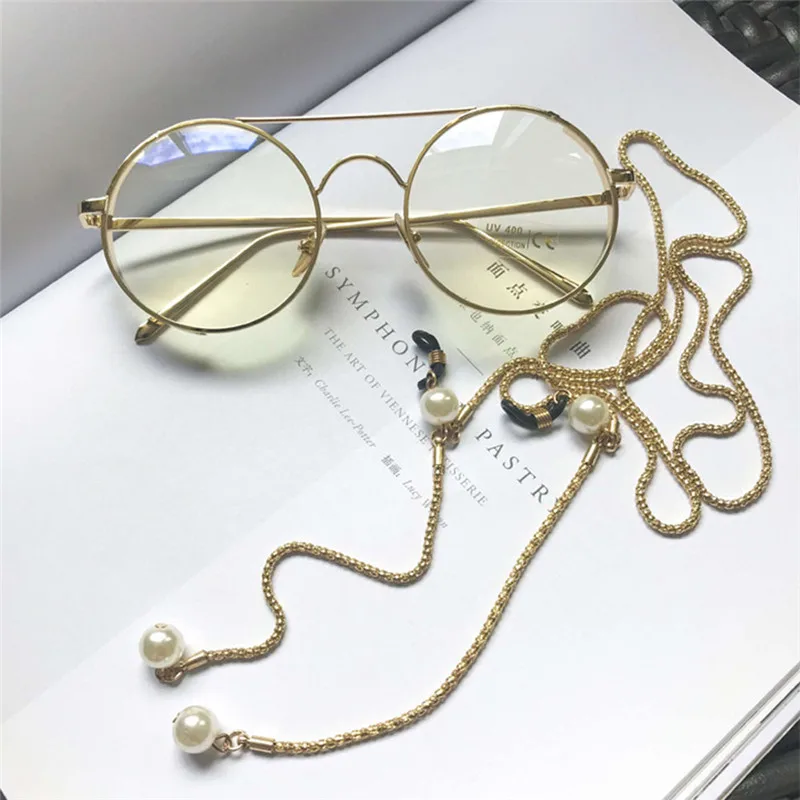 KLASSNUM Модные Винтажные Очки с жемчугом цепь новые женские металлические золотые серебряные хипстерские путешествия ожерелье цепочки для очков