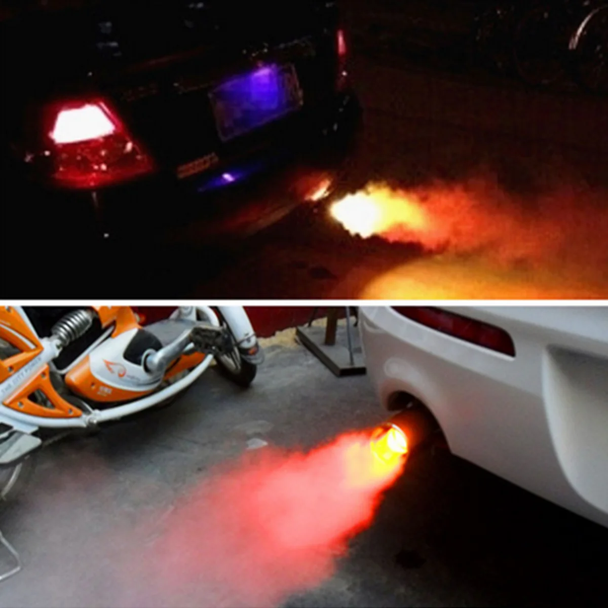 70mm mm Universal Straight/Round Car Red LED Light Tail Exhaust Pipe Stainless Steel Flaming Muffler Tip Accessories | Автомобили и