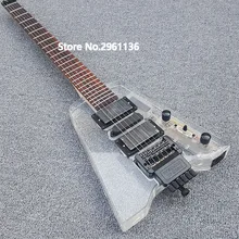 Высококачественная китайская электрогитара, акриловая безголовая электрогитара со светодиодный подсветкой, изготовленная на заказ электрогитара