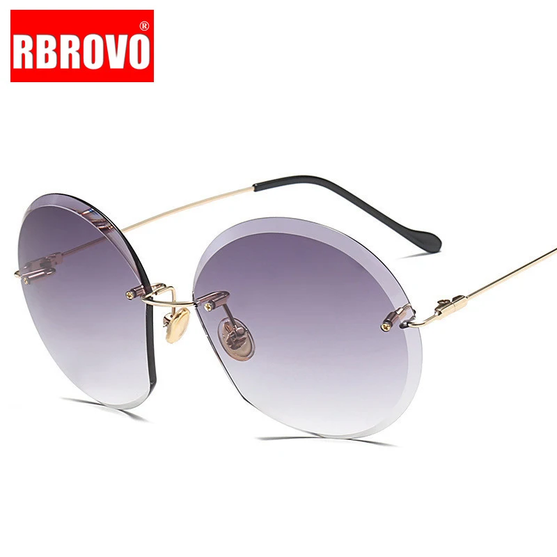 RBROVO 2021 Ocean Lens Sunglasses Women Classic Brand Designer Men/Women Alloy Rimless Sun Glasses UV400 Box Goggle | Аксессуары для