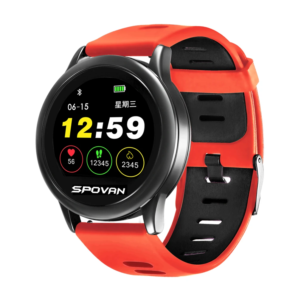 Spovan Men Women Smart Watch Android ios ip68 Waterproof Fitness Sports Digital Watch Connected Phone PK Amazfit Pace 1 Bracelet - Цвет: Red black