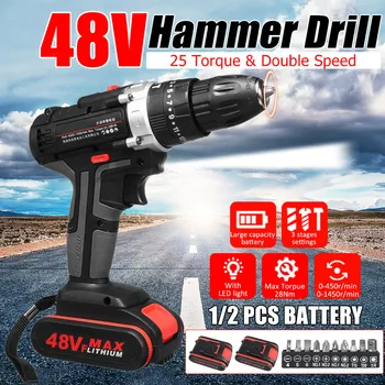 

48V Electric Hammer Drill Cordless Drill Woodworking Tool Rechargeable Woodworking Drills CLH@8