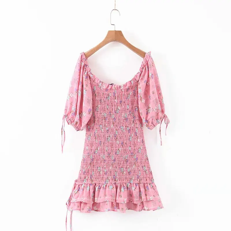 Boho loveshackfancy осеннее платье фиолетовый короткий рукав оборки тонкий праздник ins блоггеры особый интерес Мини платье для женщин