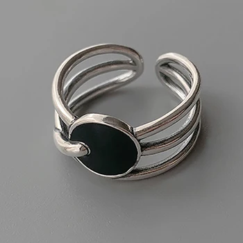 

Black Round 925 Sterling Silver Irregular Stackable Line Ring For Women Adjustable Simple Designer Rings Fashion Jewelry