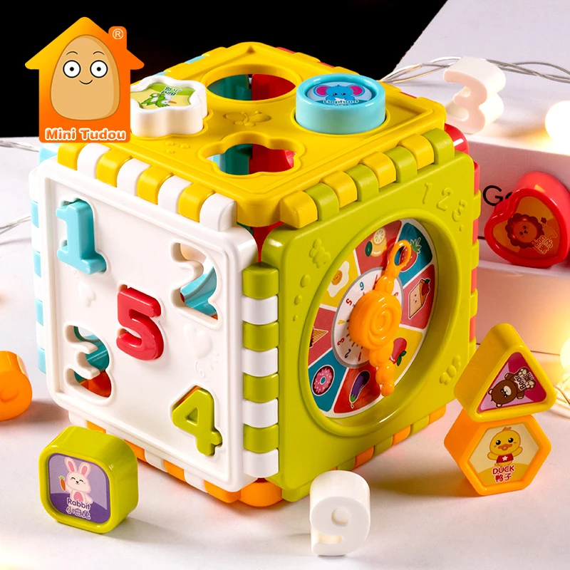 Joc Montessori pentru bebeluși, cub de activități, cutie de sortare cu potrivire a formei, culoare, număr, ceas, kit matematic, jucării educative interactive pentru copii, cadou_voghion.com
