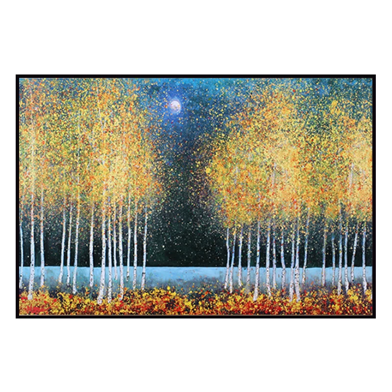 

100% Hand Painted Golden Trees Art Oil Painting On Canvas Wall Art Frameless Picture Decoration For Live Room Home Decor Gift