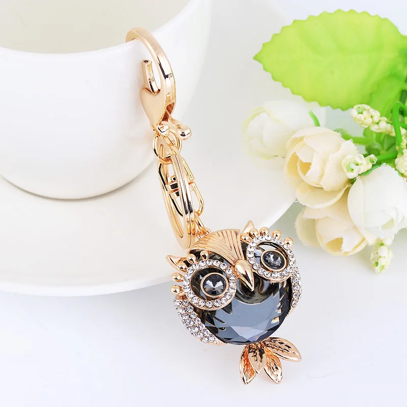 Grey owl Милый Хрустальный брелок сова, стразы, держатели для ключей, женская сумка, очаровательные автомобильные аксессуары, модный брелок, металлический брелок для ключей, ремесла - Цвет: Grey owl