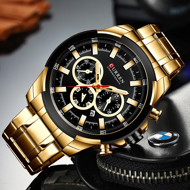 Luxury Men's Sport Chronograph Watch in Gold by CURREN