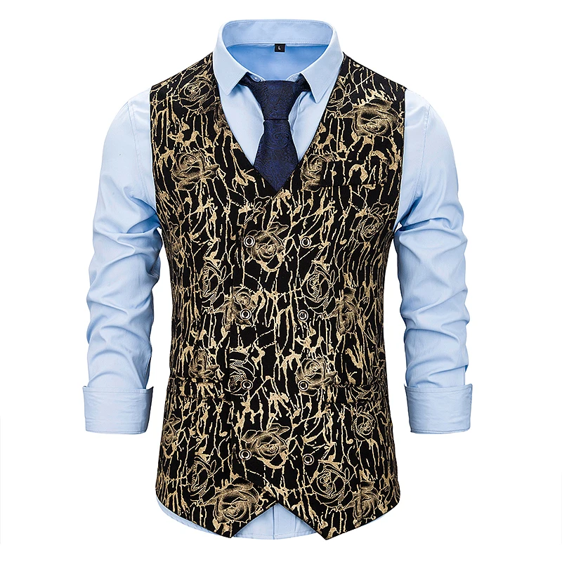 PUIMENTIUA 2019 New Gold Steampunk Vest Men Suit Gilet Homme Wedding Sleeveless Slim Fit  Vests For Men Single Buttons Waistcoat