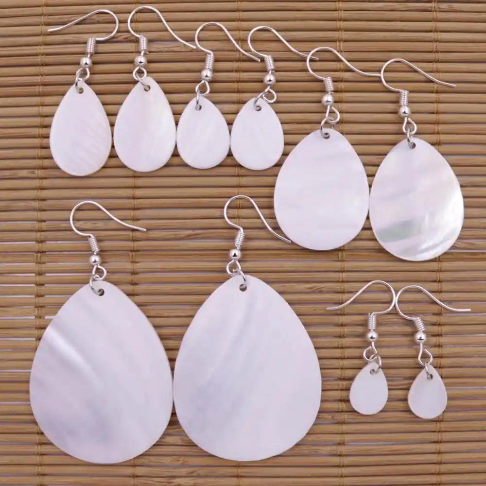 Natural Mother Of Pearl MOP Big Circle Earrings Kidney Ear Wires
