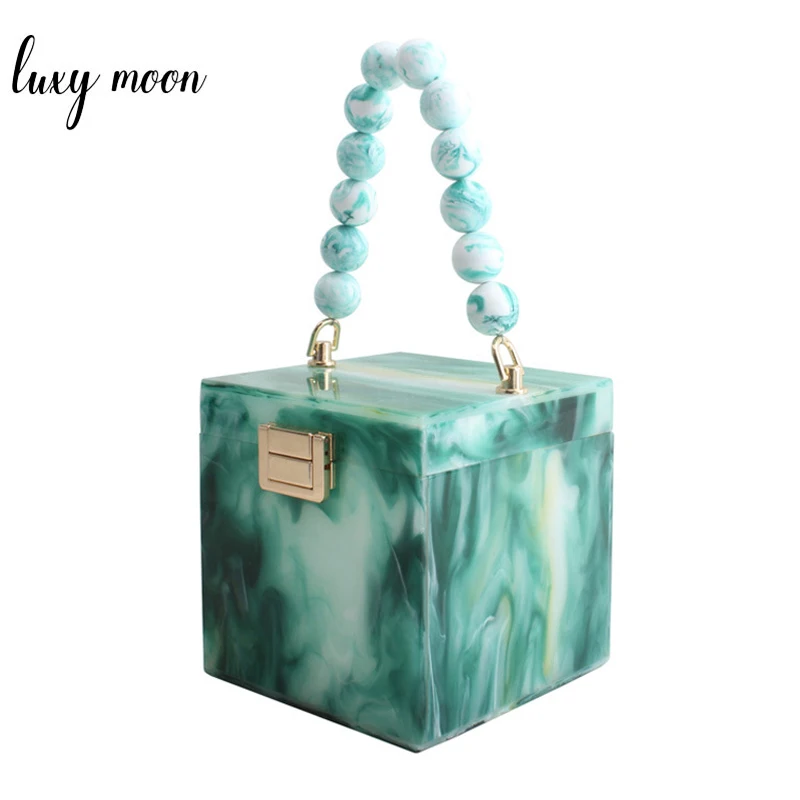Summer Mini Handbag Women's Acrylic Clutch Evening Bag Box Shape Pearl Chain Wedding Purse Luxury Design 2020 Party Bag ZD1616