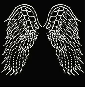 

2020 New Arrival 3D Rhinestones White Wings Pattern Iron on Patches for Clothes Hot Transfer T-shirt Sticker 1PC