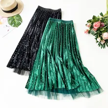 Новая Осенняя Двусторонняя одежда Женская длинная юбка из фатина с высокой талией и принтом звезд Женская плиссированная юбка Jupe Femme Saia