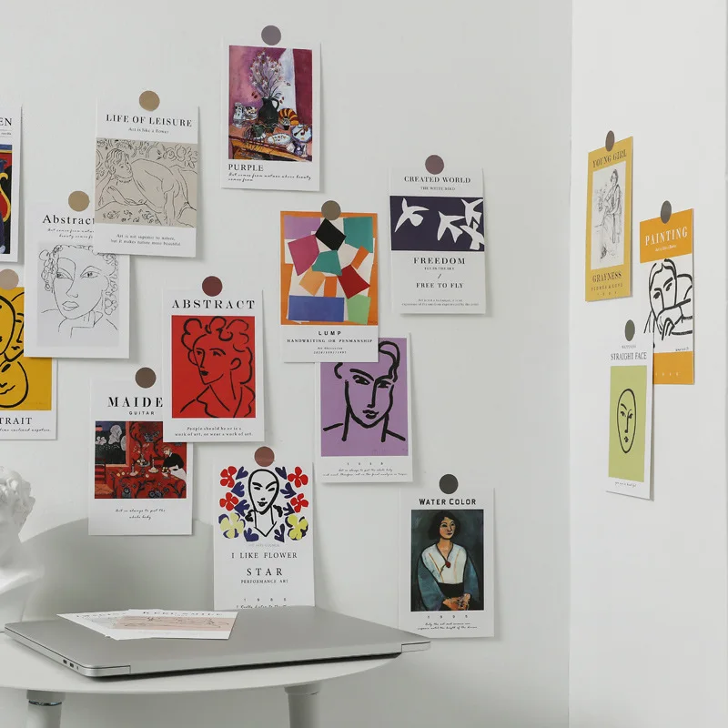 Ins-postales de pintura de fama mundial Retro nórdico, 15 hojas decorativas, Adhesivo de pared de fondo, tarjetas de felicitación de un solo lado