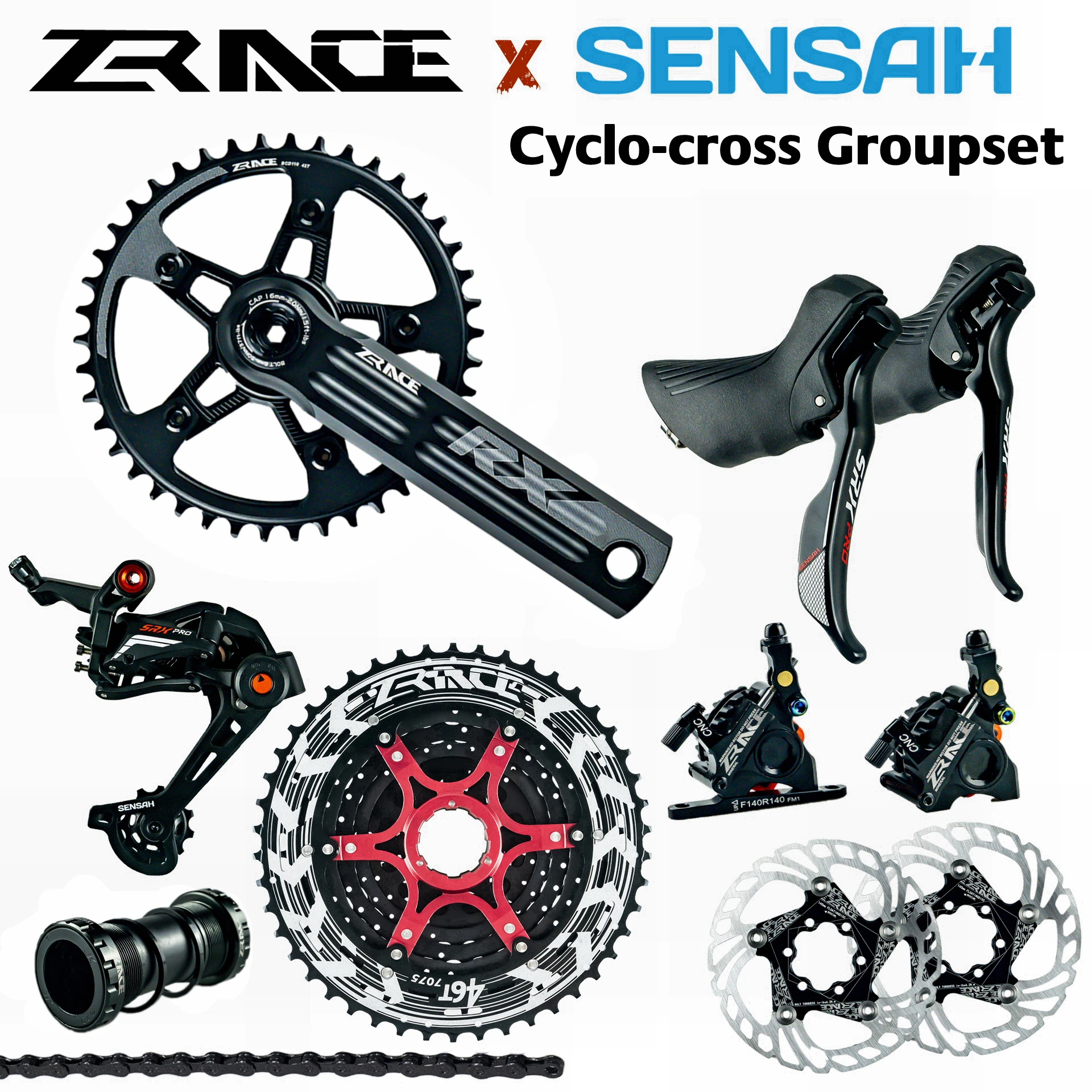 

SENSAH SRX PRO 1x11 Speed, 11s Road Groupset, R/L Shifter + Rear Derailleurs + ZRACE chainset brake, gravel-bikes Cyclo-Cross